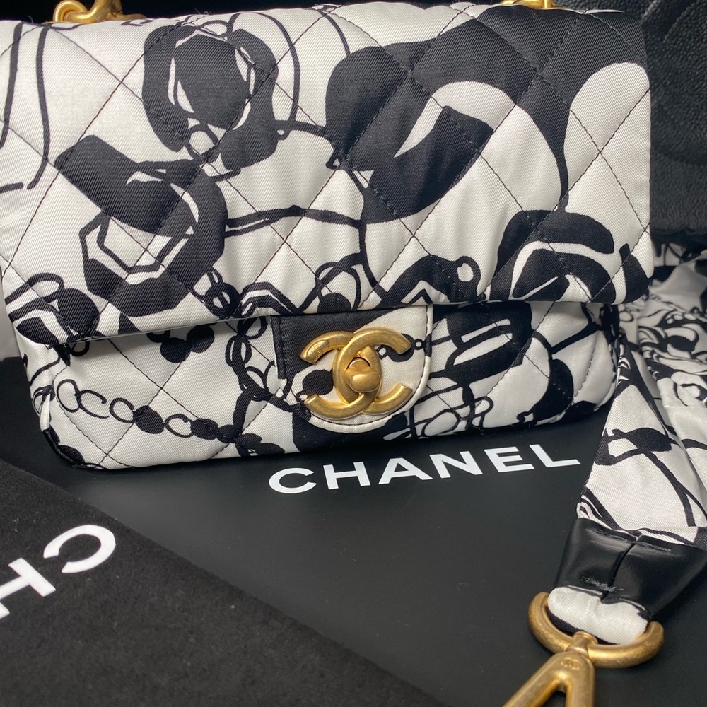 NEW CHANEL mini dear coco single flap fabric printed crossbody/clutch bag 22C